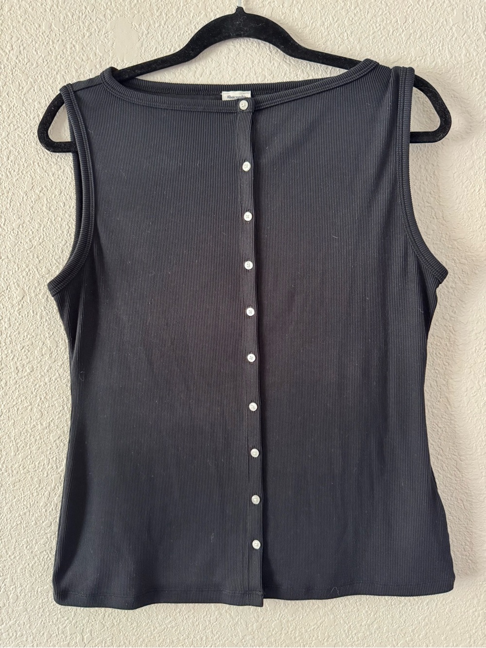 Abercrombie & Fitch Button Up Solid Black Tank Top Ribbed Medium